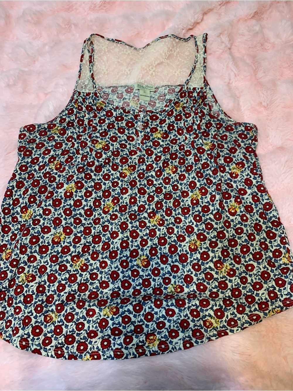 Lucky Brand Red and Blue Floral Lace-Back Camisole